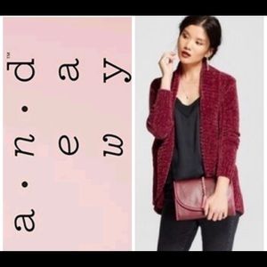 A New Day chenille maroon open front cardigan.